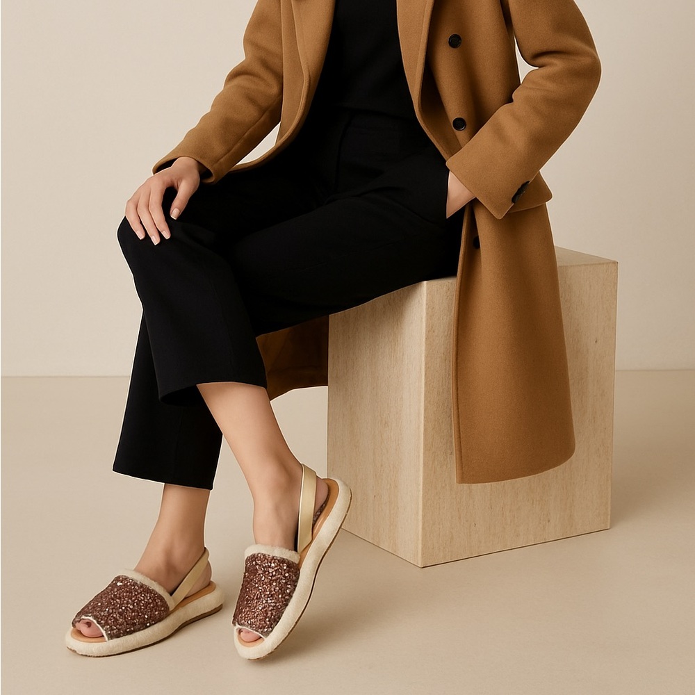 Palmaira x MIBO Glitter Avarca Snug Sandals – Shearling Lined, EU 40 / US 9.5